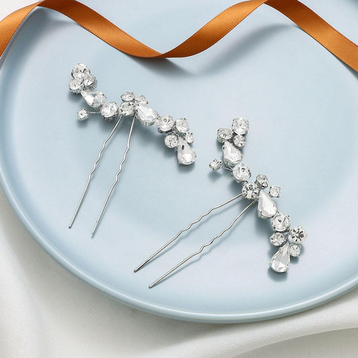 Easedaily Bride Wedding Hair Pins Silver Crystal Bridal Hair Pieces Rhinestone Hair Accessories for Women and Girls (pack of 2) (A-Silver)