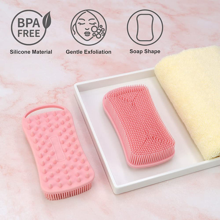 Silicone Body Scrubber, 2 in 1 Shower Scrubber for Body, Soft Silicone Loofah for Sensitive Skin, Silicone Scalp Massager, Portable Travel Loofah, Lathers Well, More Hygienic