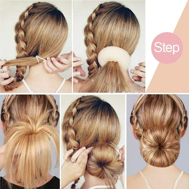 7Pcs Golden: Donut Hair Bun Maker, Tsmaddts Hair Ring Styling Accessories Kit With 5 Hair Elastic Bands & 20 Bobby Pins & 7 Buns For Chignon Hair Styles (2 Small 2 Medium 2 Large