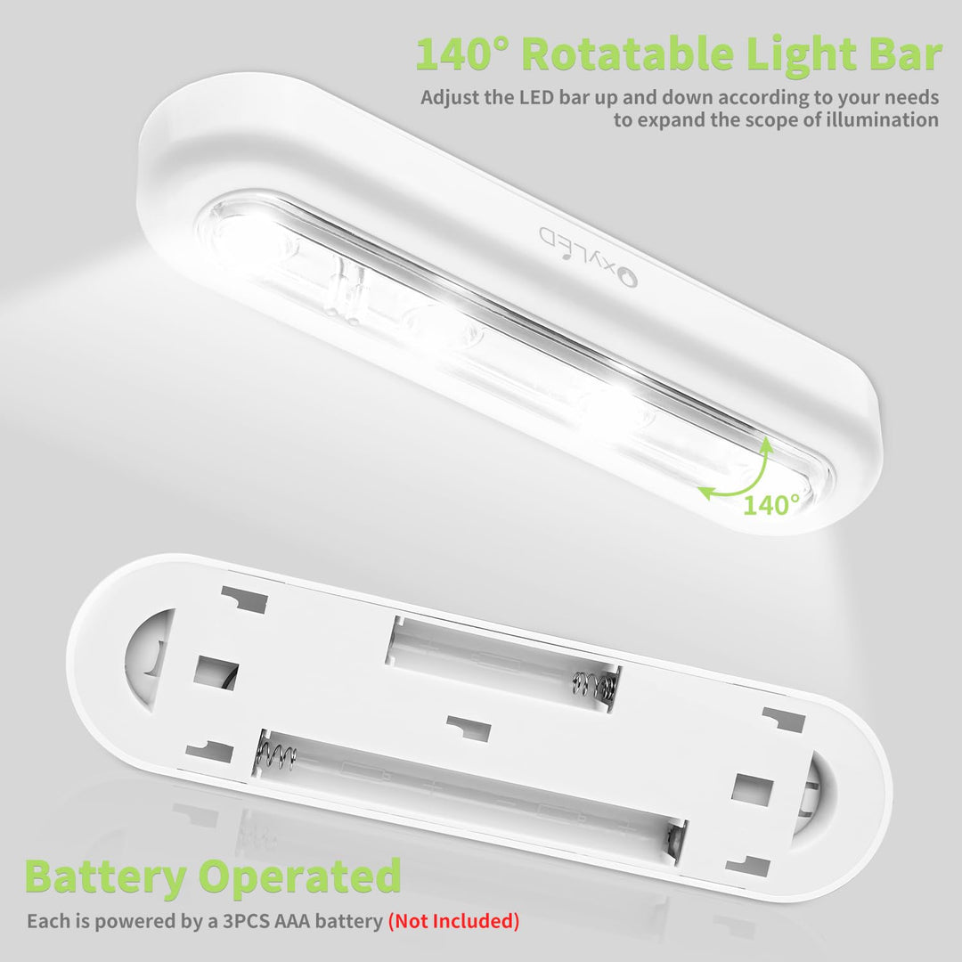 Closet Lights, Touch Light, 4 LED Touch Tap Light, Stick-on Anywhere Push Light, Cordless Touch Sensor LED Night Light, Stair Lights, Light Panel Can Be Rotated 140°(1 Pack, Battery Operated)