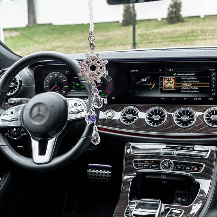 Crystal Bling Car Hanging Accessories Ornament Car Interior Rear View Mirror Pendant Car Charm Sun Catcher, Home Decoration Wall Living Room Hanging Gift for Women (Wheel)