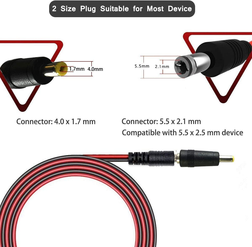 6.56FT DC Car Charger Power Supply Cable,12-24V DC Car Charger Auto Power Supply Cable,Cigarette Lighter Male Plug to DC 5.5mm x 2.1mm Connector Extension Cord, with 4.0mm x1.7 mm DC Connector Plug