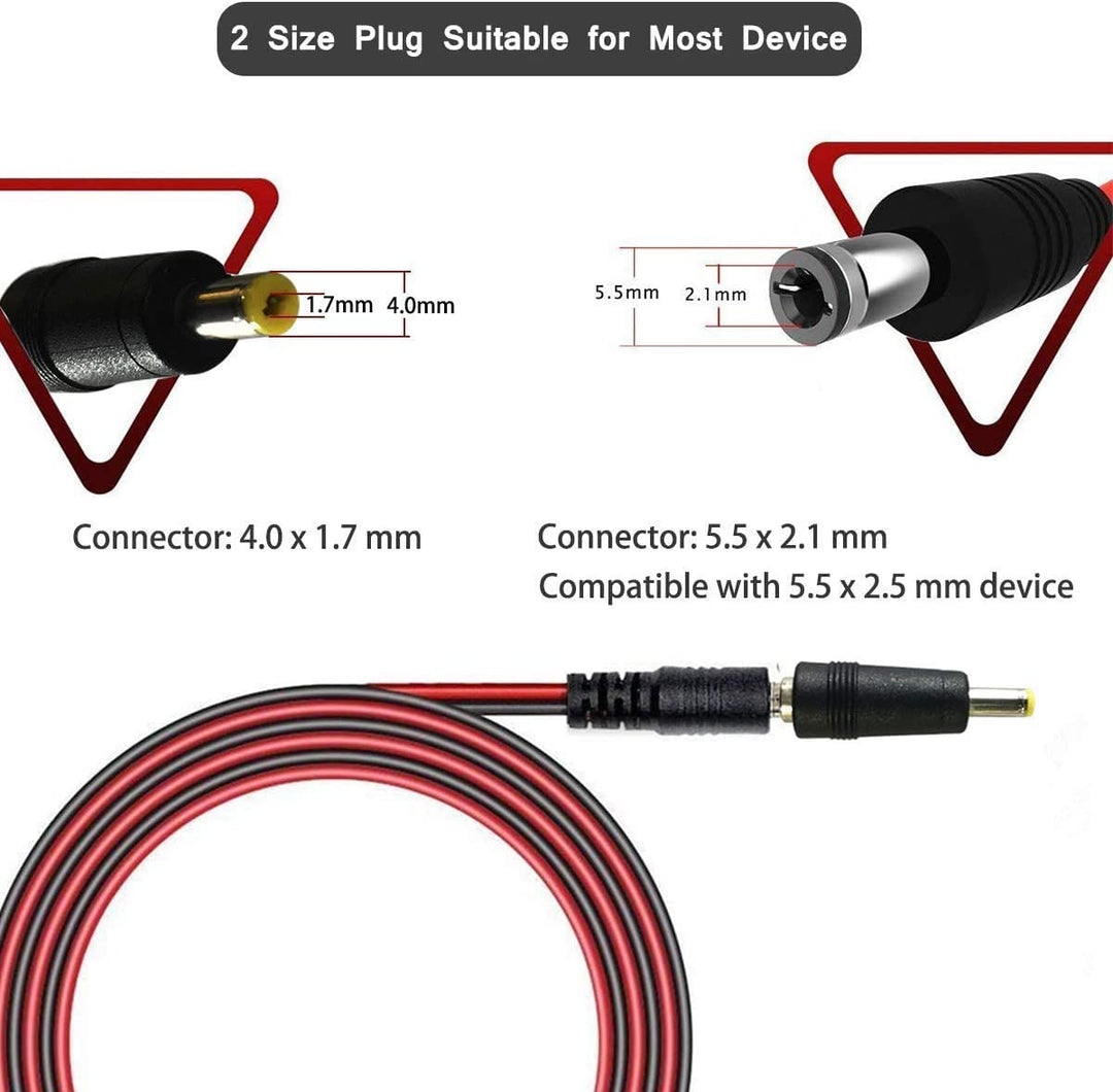 6.56FT DC Car Charger Power Supply Cable,12-24V DC Car Charger Auto Power Supply Cable,Cigarette Lighter Male Plug to DC 5.5mm x 2.1mm Connector Extension Cord, with 4.0mm x1.7 mm DC Connector Plug