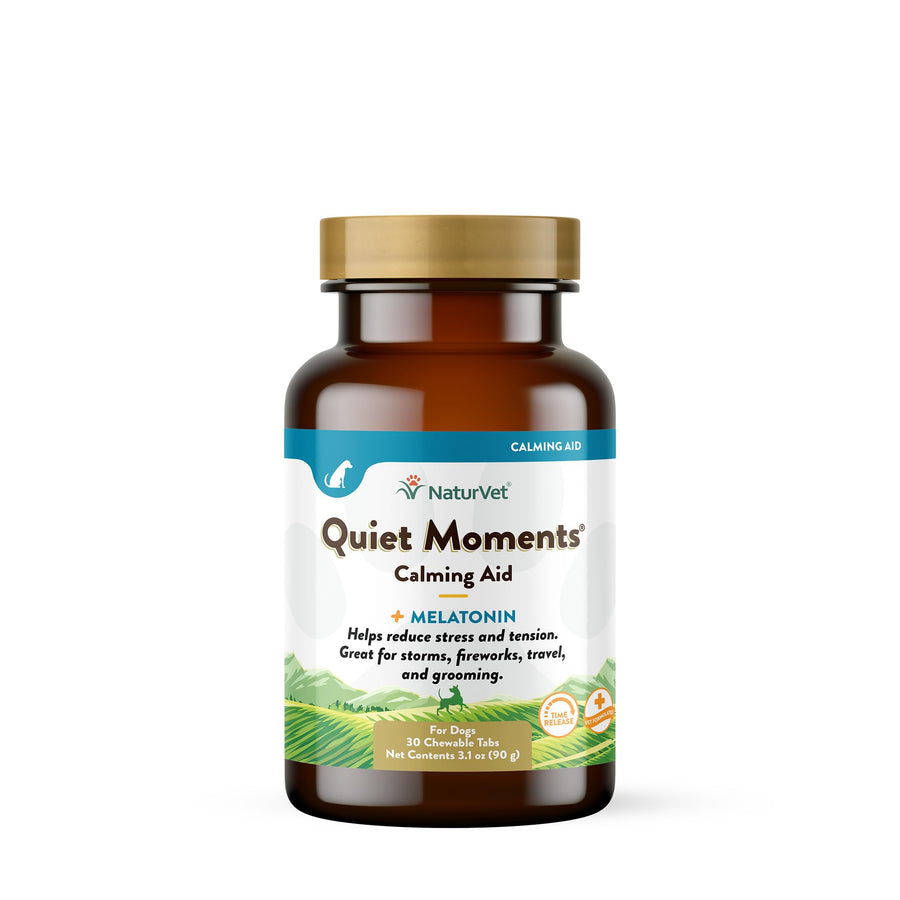 Quiet Moments Calming Aid Melatonin Dog Supplement – Helps Reduce Stress in Dogs – for Pet Storm Anxiety, Motion Sickness, Grooming, Separation, Travel – 30 Ct. Tablets