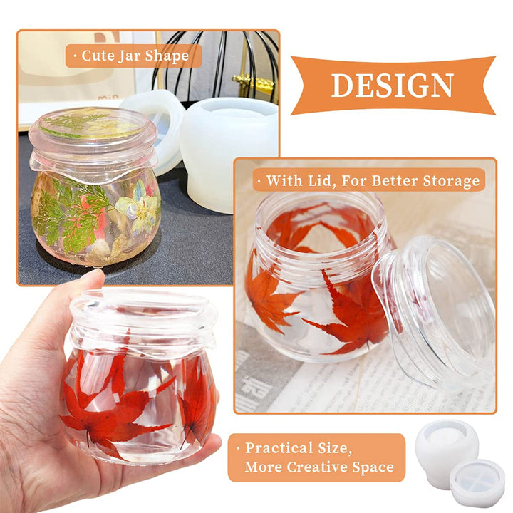 Silicone Jar Mold with Lid, Pudding Jar Resin Mold, Jewelry Box Candle Holder Mould, Round Bottle Cup Epoxy Casting Resin Mold for Storage Display Home Decor