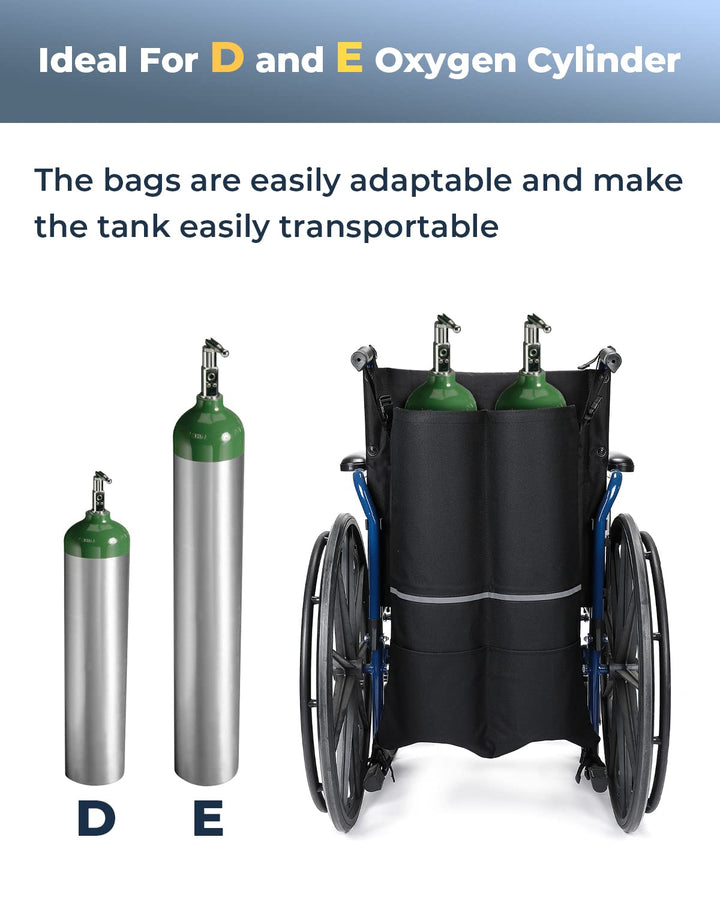Issyzone Dual Oxygen Tank Holder for Wheelchair, Oxygen Cylinder Bag, with Nice Mesh Storage Pocket Fits D and E Oxygen Tanks