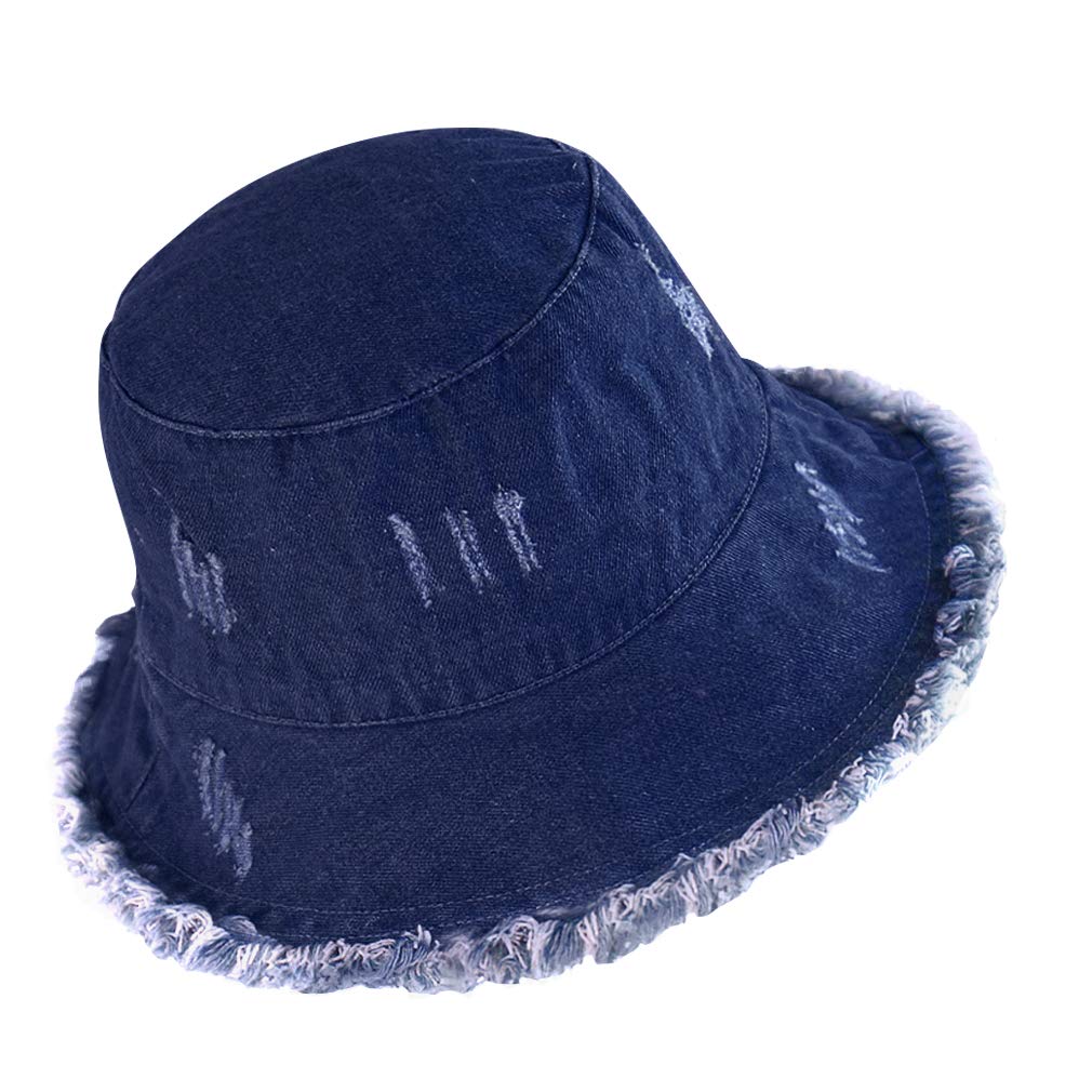 Fray Blue Jean Bucket Hat for Women Retro Mens Fringe Brim Denim Fisherman Caps Packable Spring Summer Sun Hat