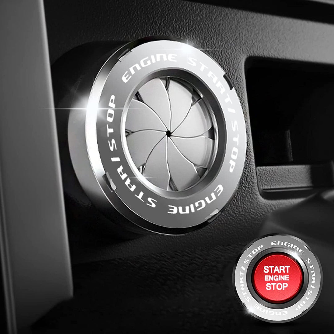 Rotary Push Start Button Cover, Car Engine Push to Start Stop Accessories, Auto Ignition Switch Cover, Cool Motorcycle Car Decor Gift for Christmas New Years Birthday, Silver