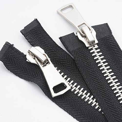 #5 20 Inch 50cm Two Way Separating Jacket Zipper Silver Metal Zippers for Jackets Coats Sewing Crafts (20 TW Silver)