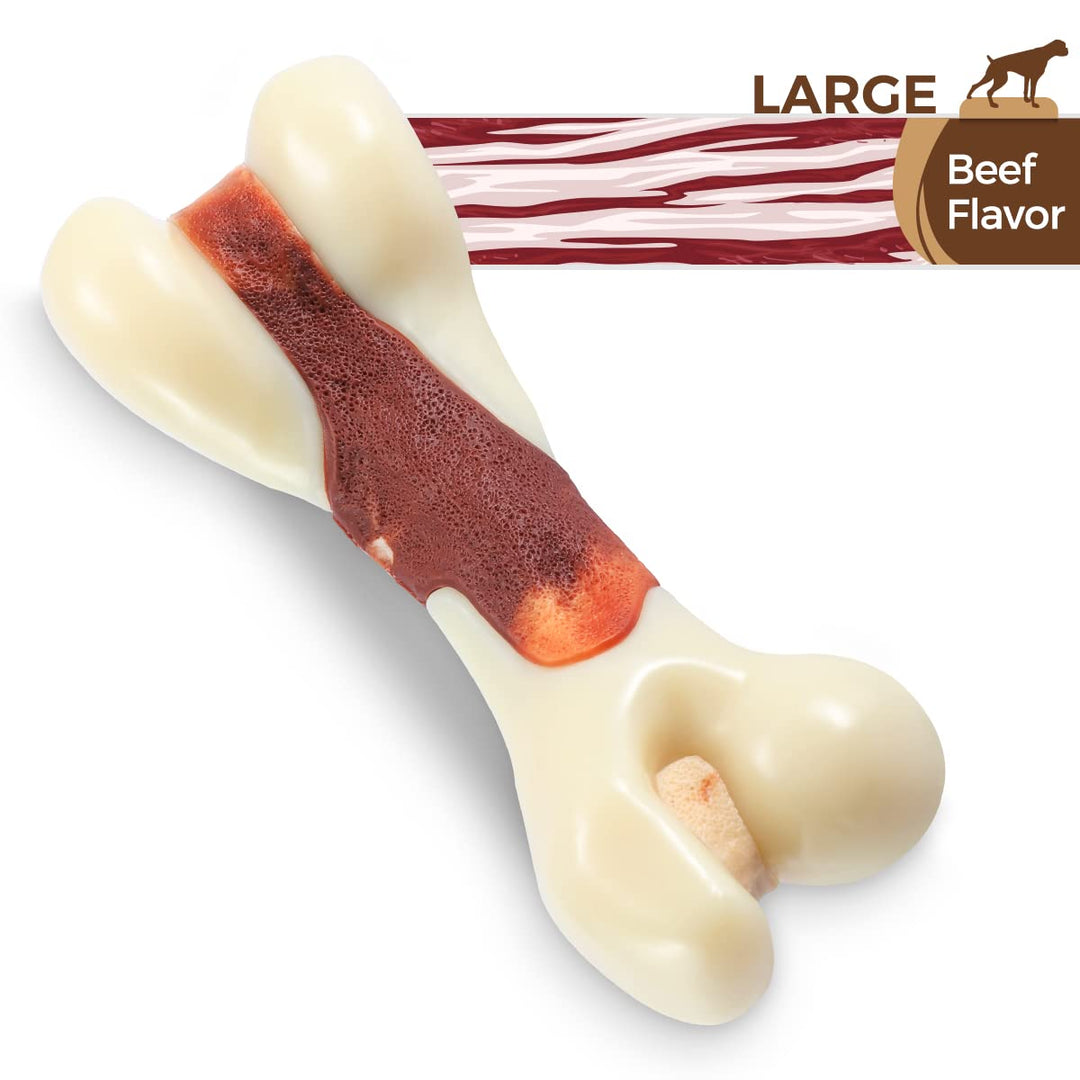 Dog Chew Toys for Aggressive Chewers, Beef Flavor Durable Teething Bones for Large/Medium/Small Puppies