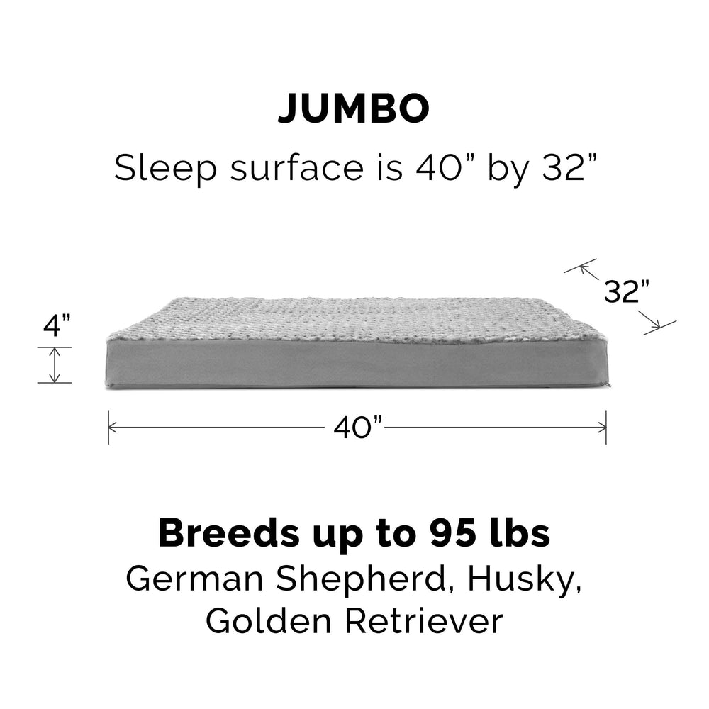 Orthopedic Dog Bed for Large Dogs w/ Removable Washable Cover, For Dogs Up to 95 lbs - Ultra Plush Faux Fur & Suede Mattress - Gray, Jumbo/XL