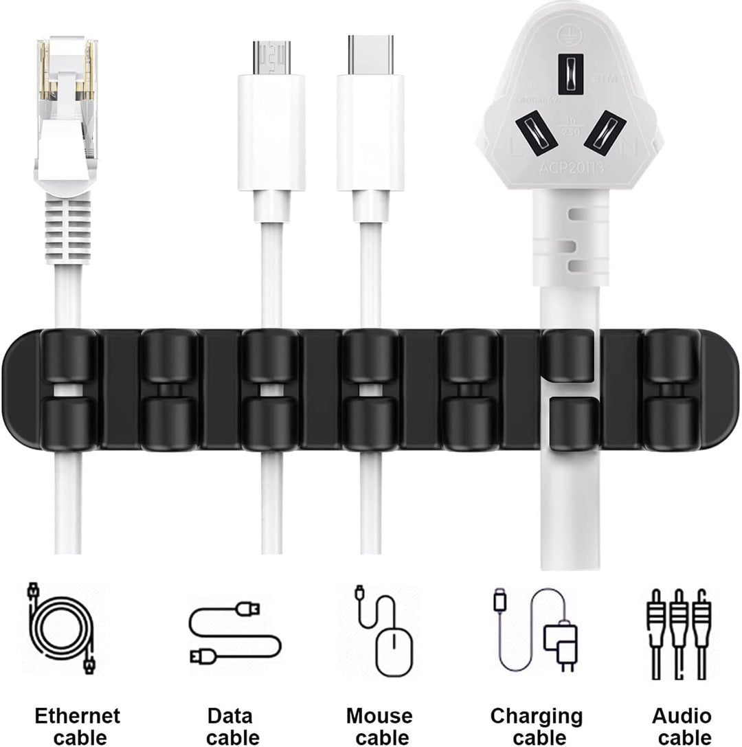 Upgraded Cable Holder, Cable Management Cord Organizer Clips Silicone Self Adhesive for Desktop USB Charging Cable Power Cord Bedside Wire PC Office Home (3/5/7 Slot,Black)
