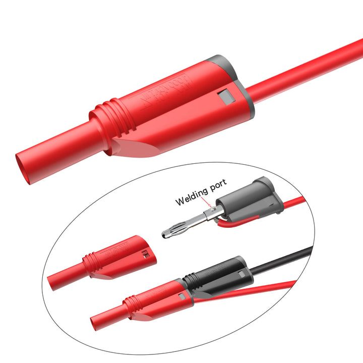 5PCS Banana Plug Silicone Test Leads Kit 4mm Fully Insulated Safety Shrouded Stackable Banana Plug with Alligator Crocodile Clips Test Fork Back Probe Pins for Multimeter