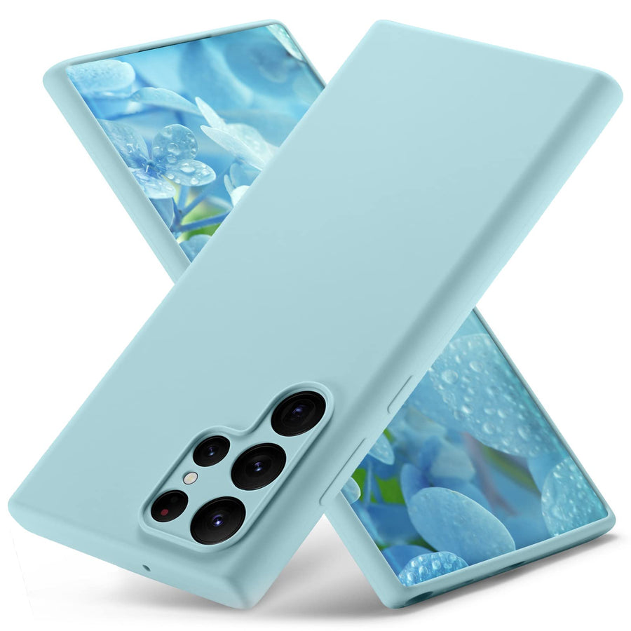 Compatible with Samsung Galaxy S22 Ultra Case Liquid Silicone, Skin Touch Gel Rubber Case with Soft Microfiber Lining, Cute Slim Full Camera Protection Cover, Light Blue