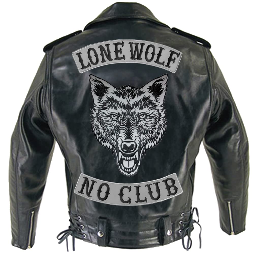 Big Lone Wolf Head Patch Light Reflective Embroidered Iron-On Patch for Jacket Vest Large Size 12 by 9.5 inches USA (Gray-Black)