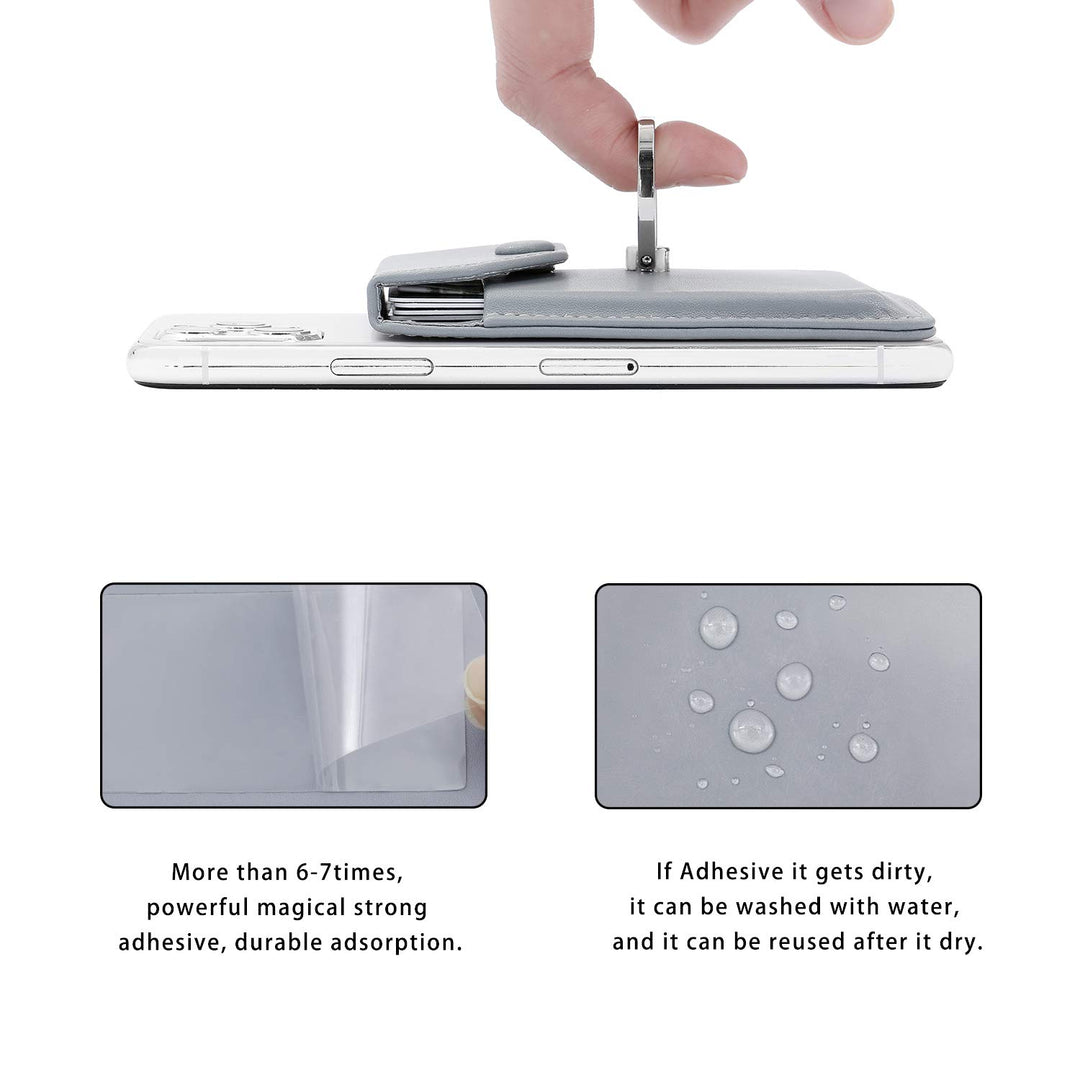 RFID Card Holder & Ring Stand for iPhone, Android, All Smartphones - Light Grey