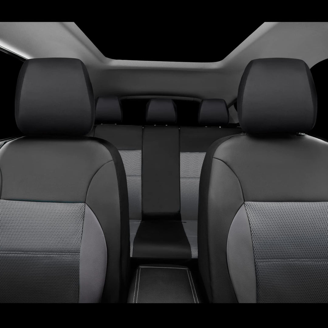 Luxurious Faux PU Leather Universal Seat Covers Set, Car Seat Cover Full Set Fit for Vehicles Sedan SUVs Trucks with Super 5mm Composite Sponge Inside, Airbag Compatible (Black and Gray)