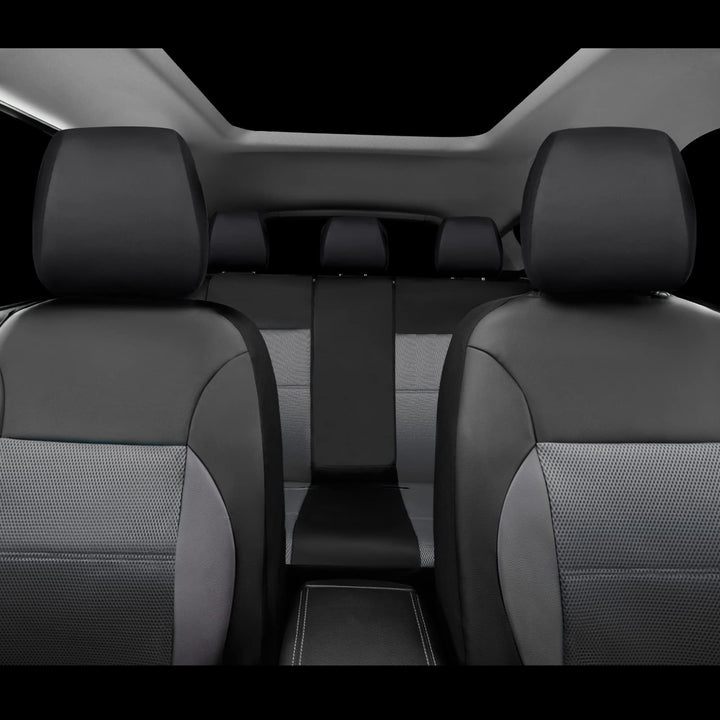 Luxurious Faux PU Leather Universal Seat Covers Set, Car Seat Cover Full Set Fit for Vehicles Sedan SUVs Trucks with Super 5mm Composite Sponge Inside, Airbag Compatible (Black and Gray)