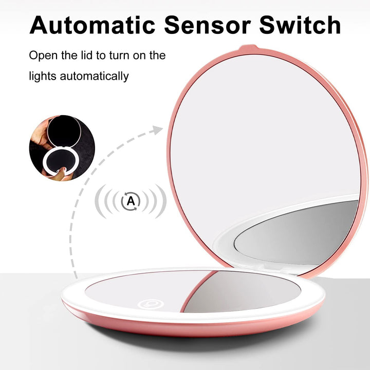 LED Lighted Compact Mirror,4 Inch 1X/5X Magnification Travel Makeup Mirror,Rechargeable Portable Compact Mirror with Light for Handbag, Purse, Pocket, White