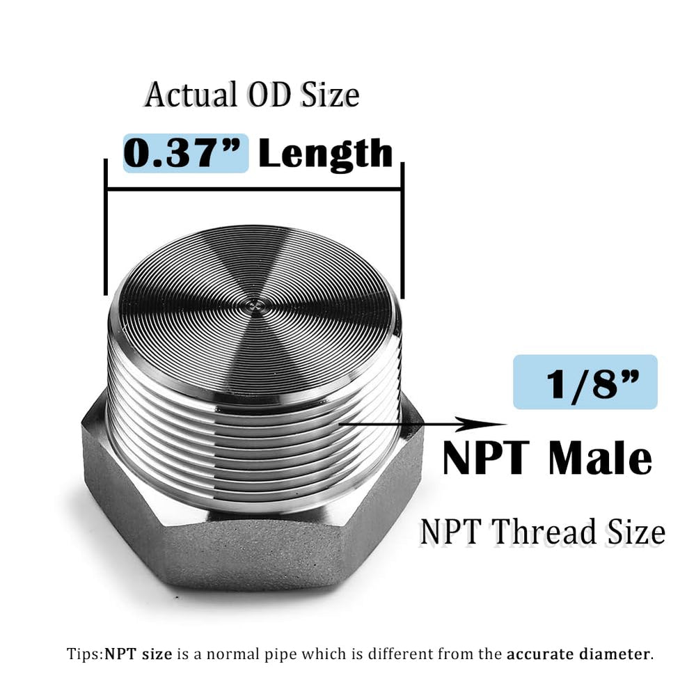 304 Stainless Steel 1/8 NPT Male Outer Hex Thread Socket Pipe Plug Fitting (Pack of 4)