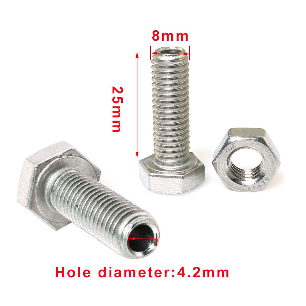 2pcs Cylindrical Hollow External Hexagon Screw 304 Stainless Steel Lamp Threading Screws Through Hole Bolt M8x25