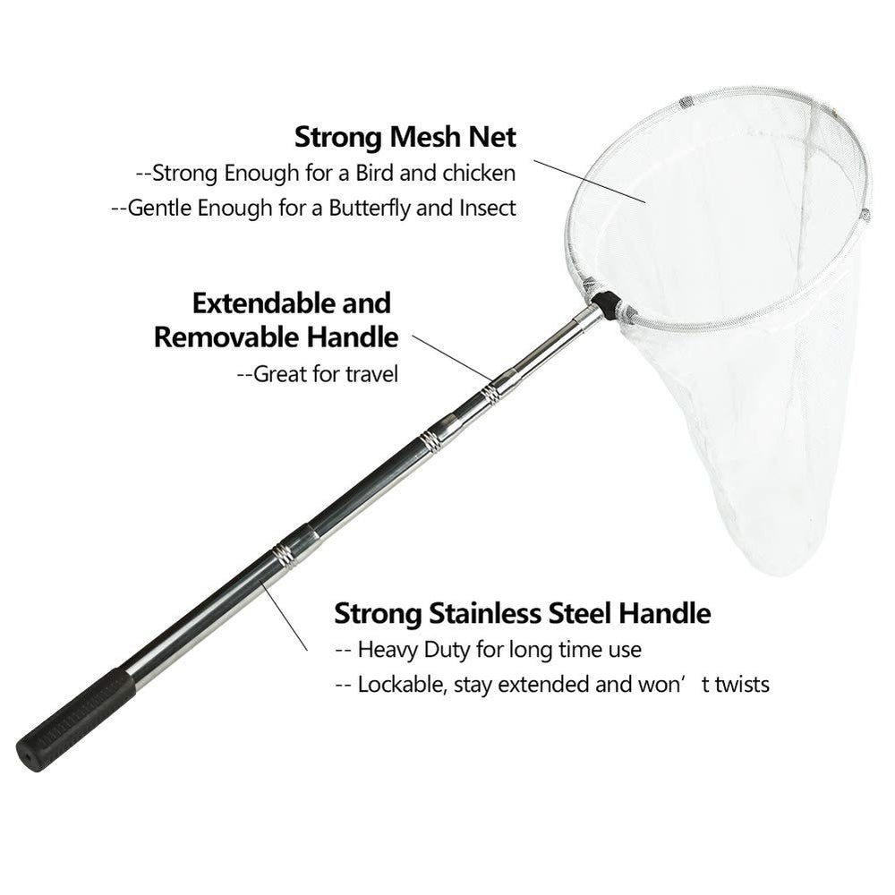 Insect and Butterfly Net with 12 Ring, 24 Net Depth, Strong Stainless Telescoping Handle Extends to 38 Inches