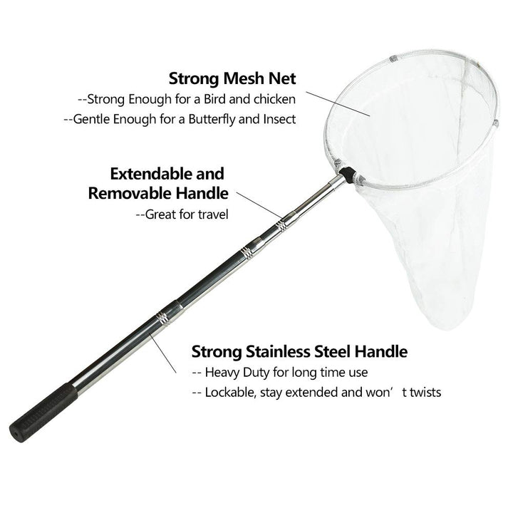 Insect and Butterfly Net with 12 Ring, 24 Net Depth, Strong Stainless Telescoping Handle Extends to 38 Inches