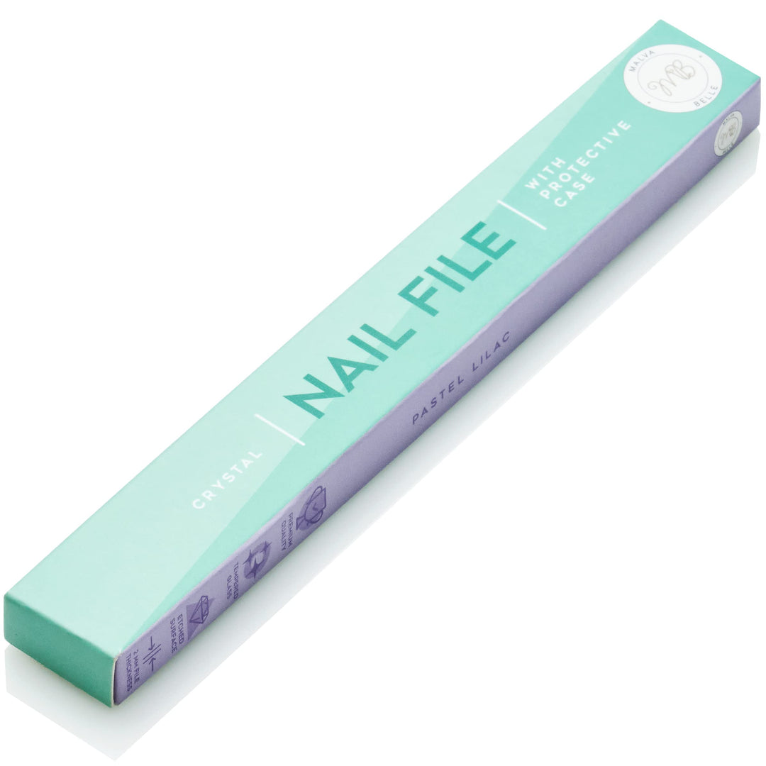 Crystal Nail File - Perfect for Women & Girls - Long Lasting Double Sided Tempered Glass| Professional Salon Manicure/Pedicure Filing Tool, Best for Natural Nails, Pretty Pastel Purple Color with Case