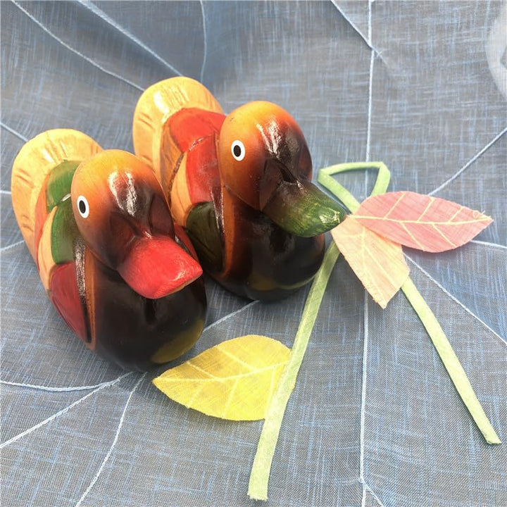 Wooden Mandarin Duck Ornament Craft Home Décor Accents Duck Figurine, 2 Pcs