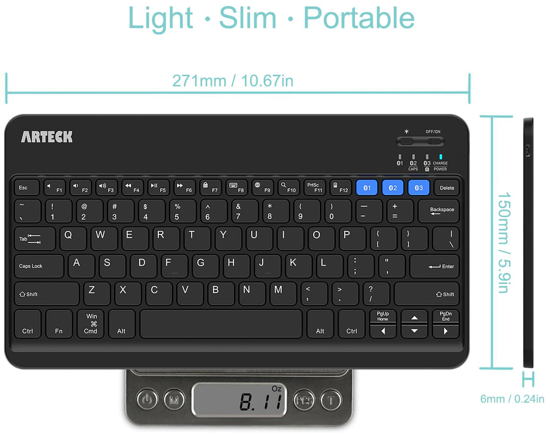 HB220B Universal Backlit 7-Colors & Adjustable Brightness Multi-Device Slim Portable Wireless Bluetooth 3.0 Keyboard for iOS, Android, Windows Tablet PC Smartphone Built in Rechargeable Battery