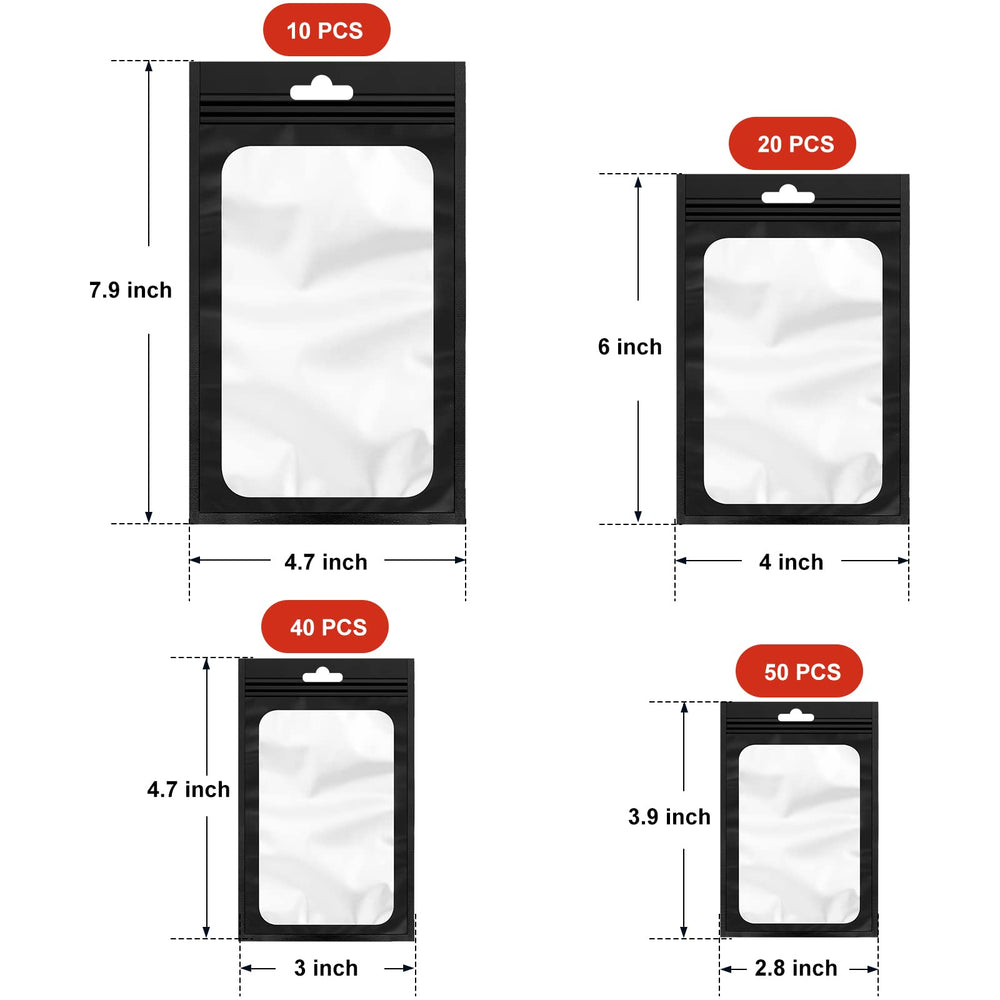 120 Pieces Smell Prevent Bags Polyester Film Bags Aluminum Metallic Foil Bag for Food Storage, Packaging Products, Smell Prevent Bags, 4 Sizes (Black)