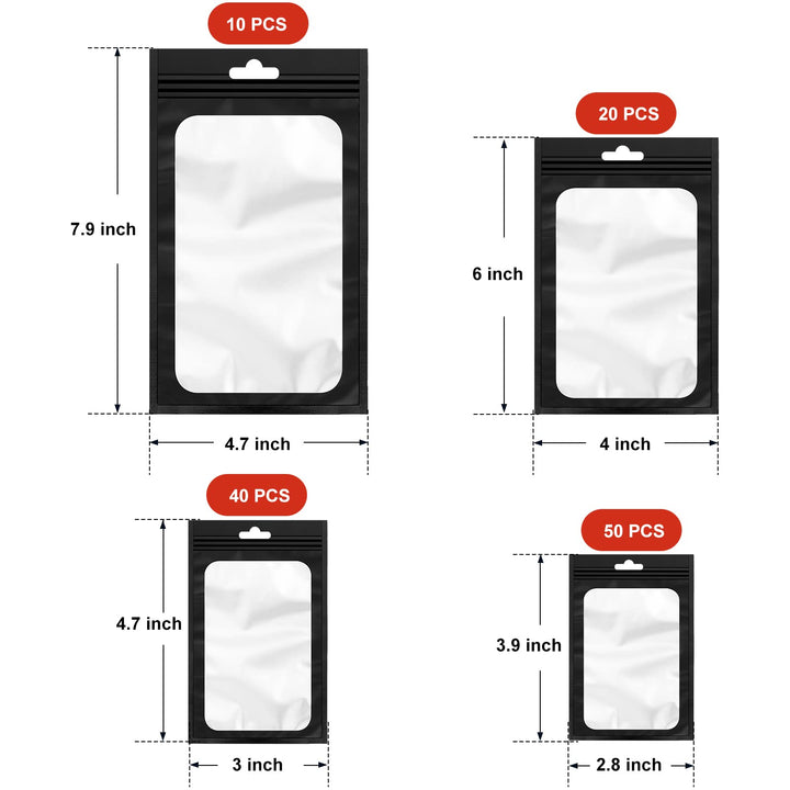 120 Pieces Smell Prevent Bags Polyester Film Bags Aluminum Metallic Foil Bag for Food Storage, Packaging Products, Smell Prevent Bags, 4 Sizes (Black)