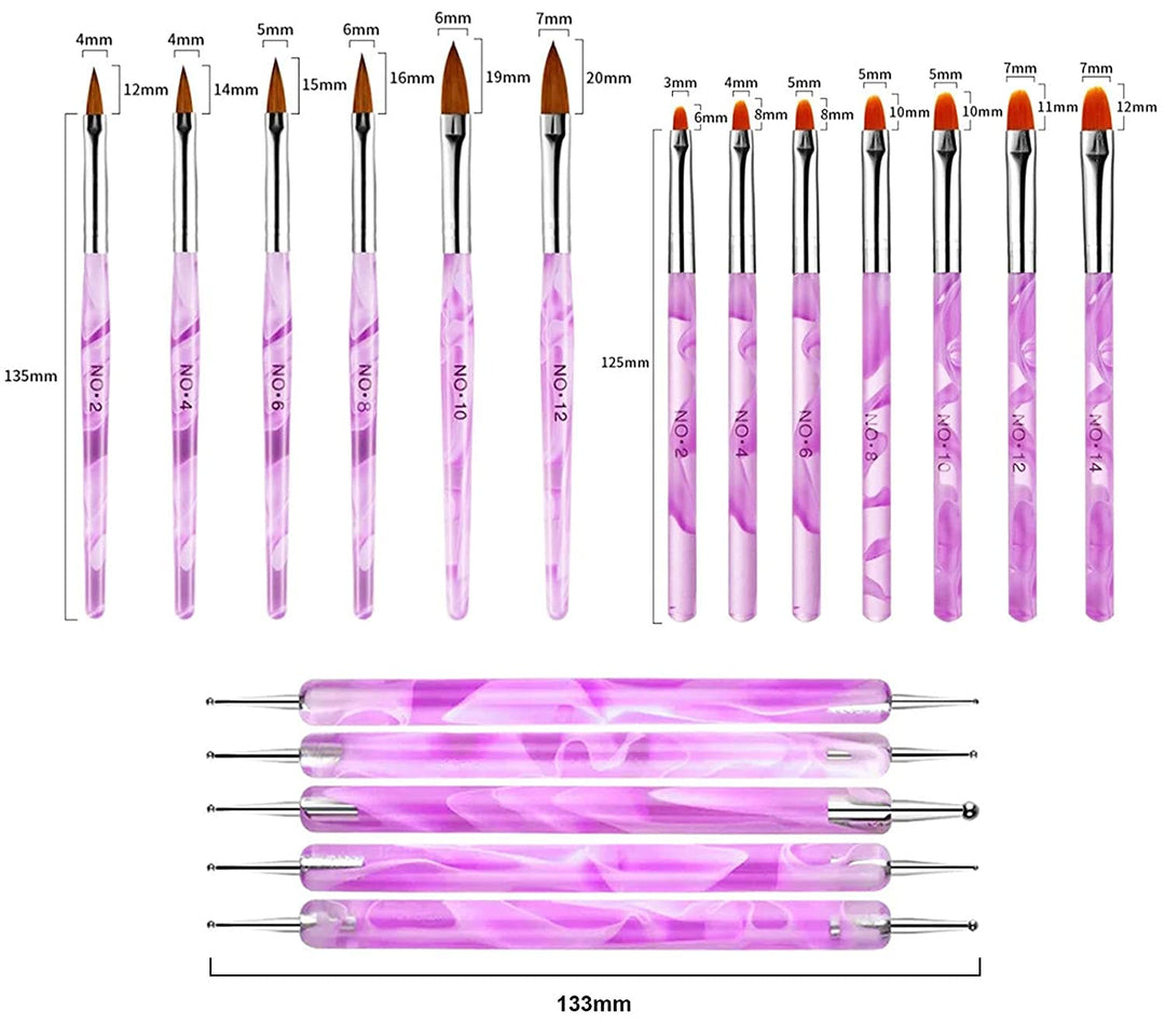 18PCS Acrylic Nail Brush Set Nail Art Brushes for Acrylic Application UV Gel Nail Brush Dotting Tools 3D Nails Brush for Acrylic Powder Nail Extension Acrylic Nail Kit Set Professional -