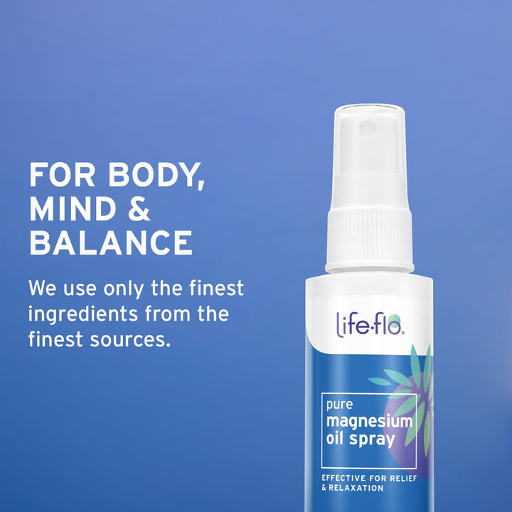 Life-flo Pure Magnesium Oil Spray w/Concentrated Magnesium Chloride from The Zechstein Seabed, Calming Relief and Relaxation, Soothes Muscles and Joints, 60-Day Guarantee, Not Tested on Animals, 2oz