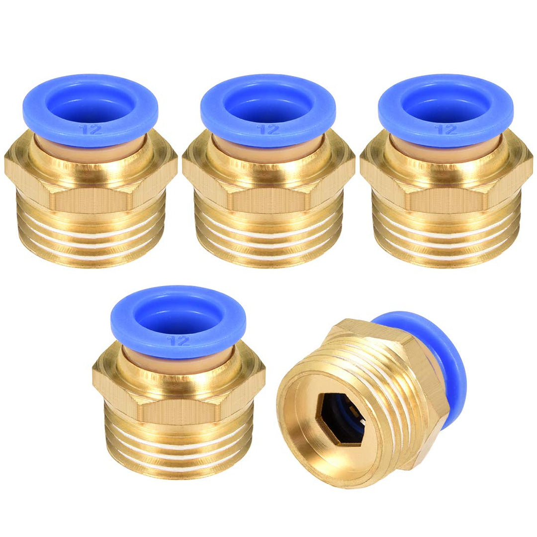 Straight Pneumatic Push to Quick Connect Fittings G1/2 Male x 12mm Tube OD 5pcs