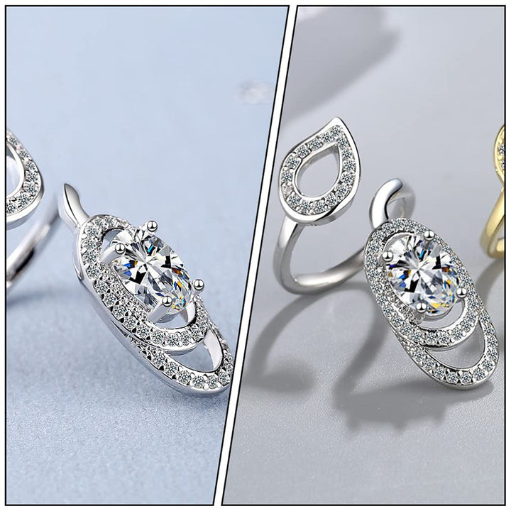 Crystal Fingernail Rings Adjustable Open Rhinestone Nail Cover Ring Decorative Knuckle Nail Art Charm Rings Finger Jewelry Decoration for Salon White