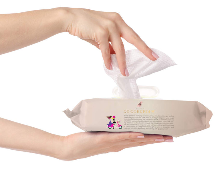 Fast Beauty Co Go Gorgeous Micellar Facial Makeup Remover Wipes, Daily Cleansing Face Towlettes to Remove Makeup and Mascara, Alcohol-Free, 30Count