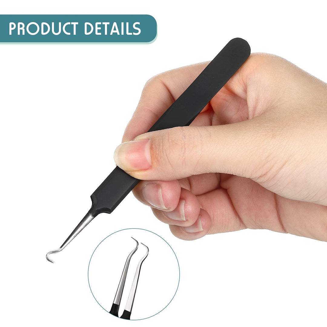 3 Pieces Blackhead Tweezers Blemish Stainless Steel Blemish Extractor Tool for Remove Blackhead Whitehead Pimple Bend Curved Tweezer Skin Blackhead Remover Tools (Black)