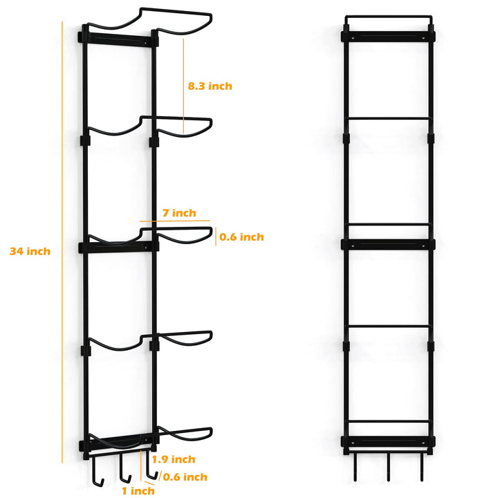 Yoga Mat Rack Wall Mount, Yoga Mat Holder Wall Mount, Yoga Mat Storage for Foam Roller and Yoga Brick, with 3 Hooks for Hanging Yoga Strap and Resistance Bands, Home Gym Decor, Gym Organization(Black)