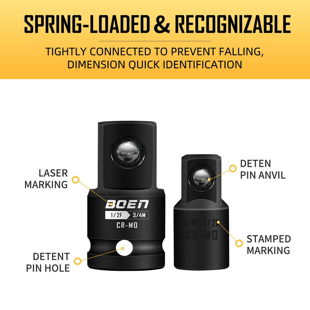 BOEN 8 Piece Impact Socket Adapter and Reducer Set, 1/4 3/8 1/2 3/4 Drive Socket Adapter Set with Durable Case for Impact Driver Conversions (Upgraded)