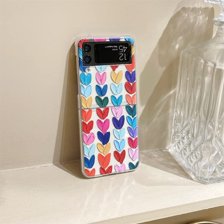 Cute Loving Hearts Clear Hard PC Phone Case for Samsung Galaxy Z Flip 3 Cover Folding Display Fashion Women Girls Skin for Galaxy ZFlip3