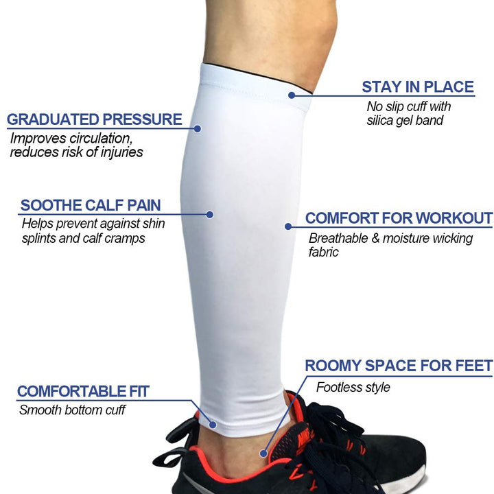 1 Pair Calf Compression Sleeves for Women & Men, Footless Shin Splint Leg Support Socks for Pain Relief, Recovery