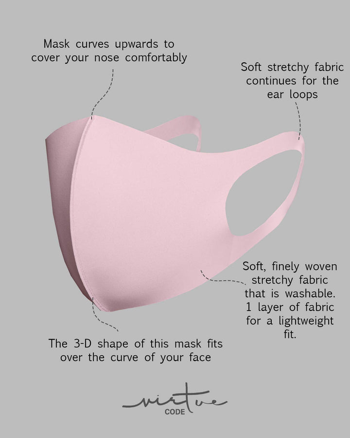 Second Skin Cloth Face Mask Pack. 4 Buttery Soft Masks Washable Fabric - Pink, Baby Blue, Soft Grey and Black Face Mask Reusable. Stretchy, Comfortable, Fresh Facemask.