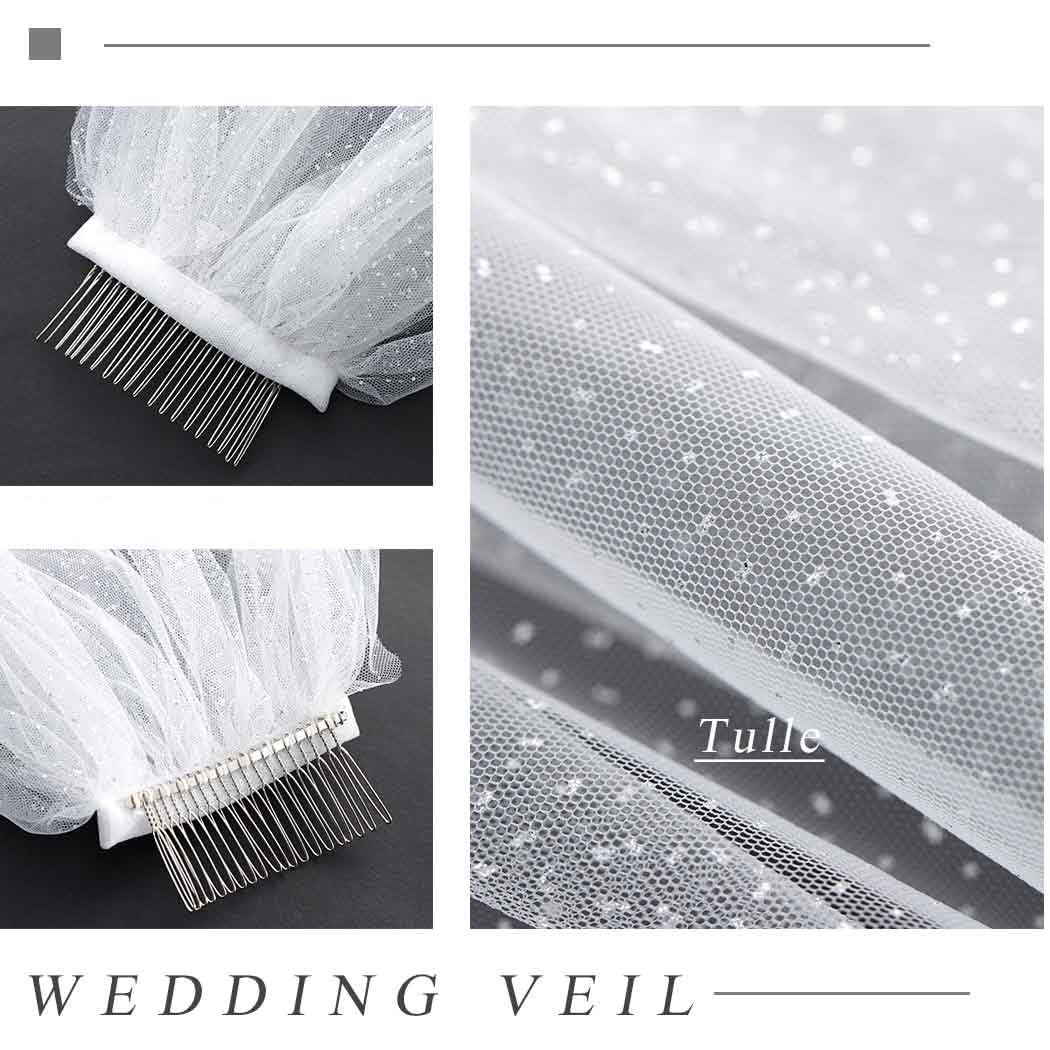 1 Tier Glitter Bride Wedding Veil Fingertip Bachelorette Party Veil Sparking Bridal Veil for Women and Girls (Ivory)