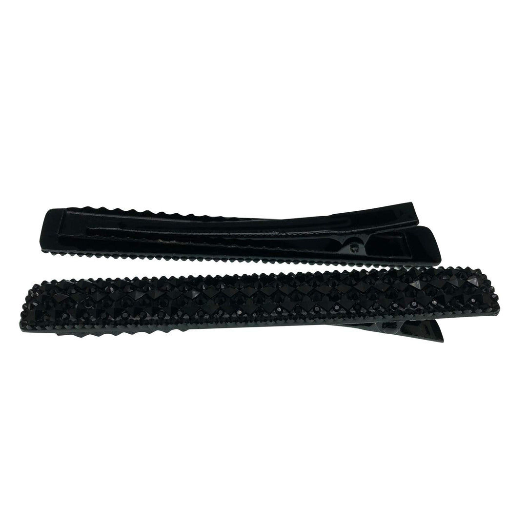 Black Crystal Metal Alligator Clips Duckbill Clips Hair Clips Rhinestone Stylish Hair Barrettes with Teeth Hair Pins Bobby Pin Hair Slide for Women Girl Hair Jewelry Accessories (Rectangle)