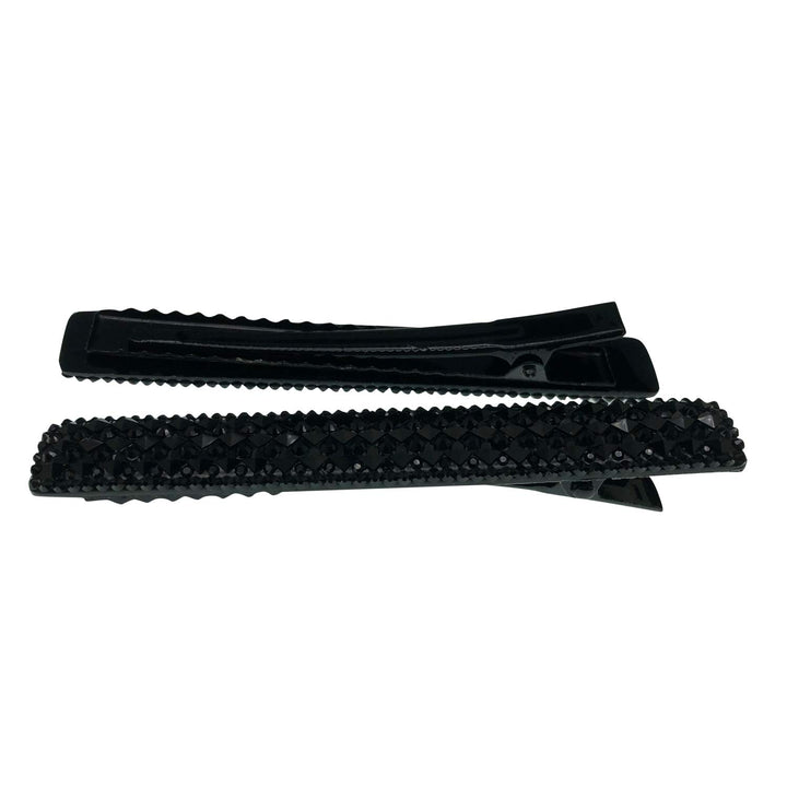 Black Crystal Metal Alligator Clips Duckbill Clips Hair Clips Rhinestone Stylish Hair Barrettes with Teeth Hair Pins Bobby Pin Hair Slide for Women Girl Hair Jewelry Accessories (Rectangle)
