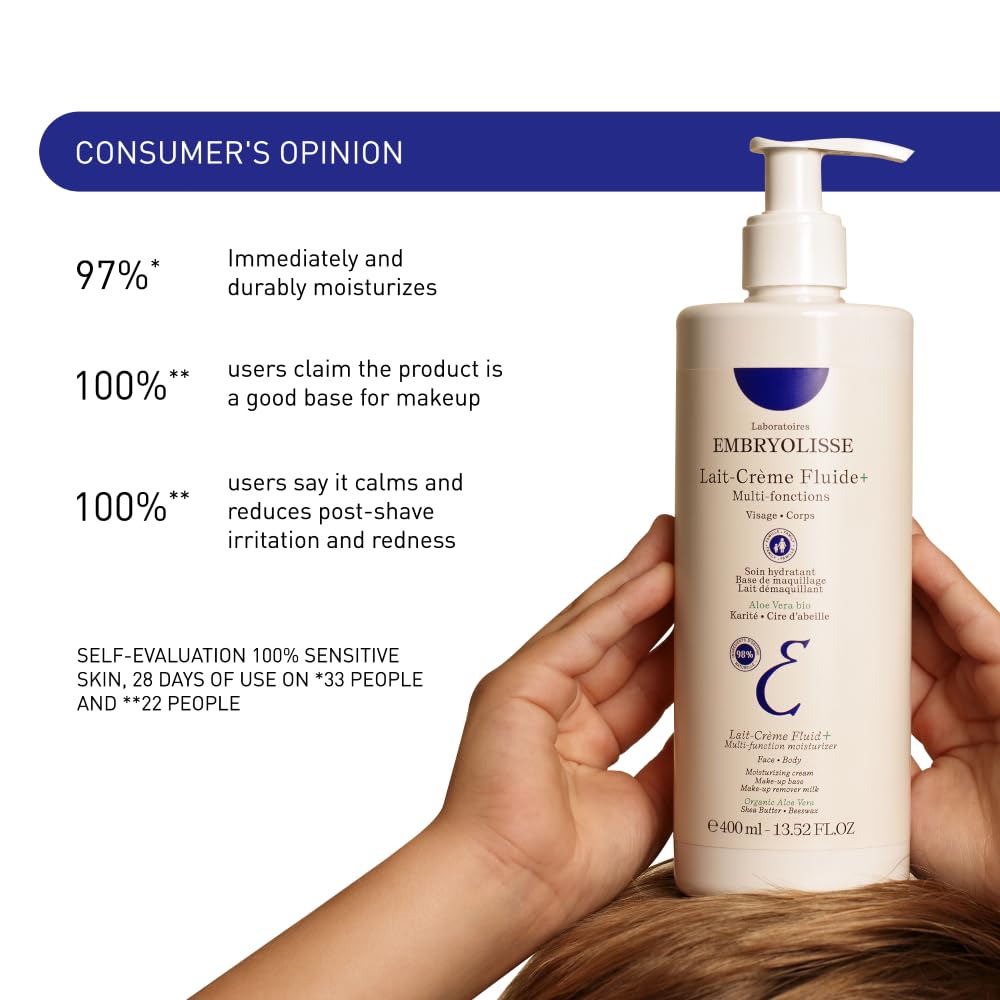 Lait Creme Fluid Face & Body Cream. Lightweight Moisturizer for All Skin Types. Hydrating Lotion with Shea Butter & Aloe Vera, 2.54 Fl Oz