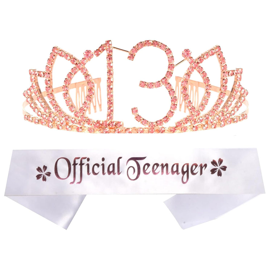 13th Birthday Tiara and Sash, Happy 13th Birthday Party Supplies, Official Teenager Satin Sash Tiara Birthday Crown,13th Birthday Party Supplies and Decorations, 13th Birthday Decorations for Girls
