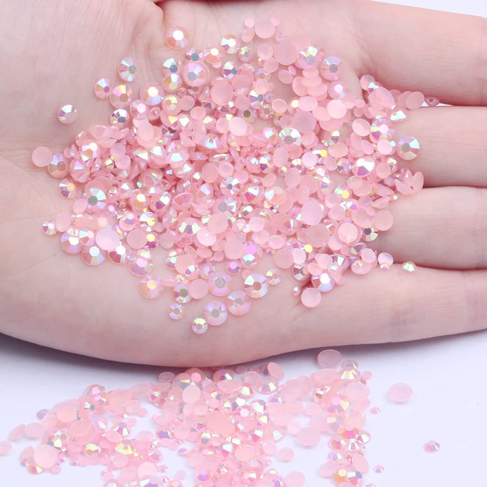 Mixed 1000pcs 2-6mm Light Pink AB Resin Nail Rhinestones 3D Non Hotfix Glitter Round Flatback Nail Stones Strass Gems Diamonds DIY Nail Art Decoration (20 Light Pink AB)