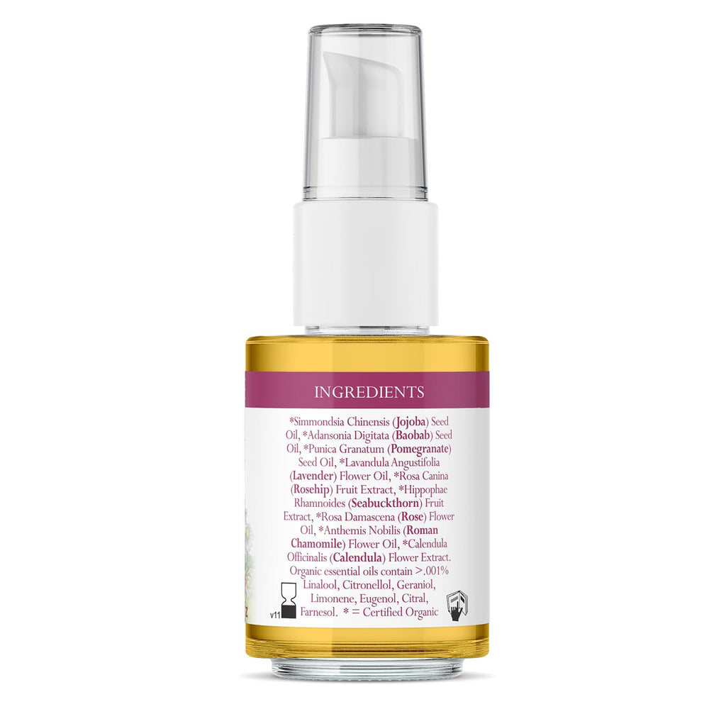 Damascus Rose Antioxidant Face Oil, Certified Organic Rose Oil, Organic Moisturizing Facial Oil, 1 oz Glass Bottle